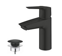 GROHE Start, mitigeur lavabo avec vidage Push-Open, 17cm de haut, 6l/min | Eau froide au centre, robinet de salle de bain, outil 3en1, débit et température limitables (noir, 235512432)