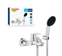 GROHE Start Mitigeur Monocommande Bain/Douche, Douchette 1 jet, Support de Douche Mural Universel, Flexible 1,5m, Economie d'Eau, A coller avec GROHE QuickGlue ou à visser, Chromé, 25283002