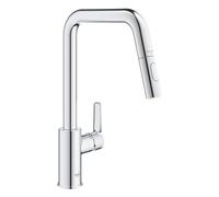 GROHE Start QuickFix 30633000 Robinet mitigeur extractible pour évier de cuisine avec bec en U haut, surface pivotante à 360°, cartouche en céramique de 28 mm, queues 1/2", facile à installer avec