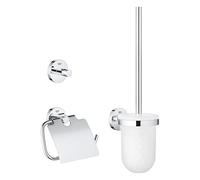 GROHE Start Set d'Accessoires 3-in-1 (Patère Murale, Dérouleur Papier Mural et Porte-balai WC), A coller avec GROHE QuickGlue ou à visser, Chromé, 41204000