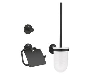 GROHE Start Set d'Accessoires 3-in-1 (Patère Murale, Dérouleur Papier Mural et Porte-Balai WC), A Coller avec GROHE QuickGlue ou à Visser, Noir Mat, 412042430