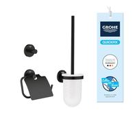 GROHE Start, set WC 3 en 1 adhésif, sans perçage | Porte-serviette, patère et porte-papier toilette, à coller ou à visser, sans colle (noir mat, 412042430)