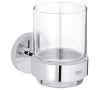 GROHE Start Verre en Cristal avec Support pour Salle de Bain, Fixations Cachées, A coller avec GROHE QuickGlue ou à visser, Chromé, 41194000