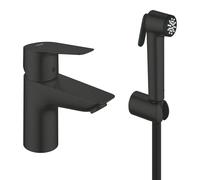 GROHE StartEdge, mitigeur lavabo avec douchette bidet | Douchette WC pour la salle de bains, douchette à bouton-poussoir et un type de jet, avec flexible (noir mat, 237732431)