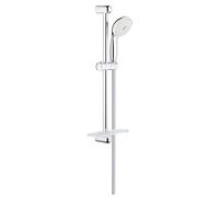 GROHE Tempesta 100, ensemble de douche 3 jets, douche pluie 10cm | Barre de douche 60cm, tablette EasyReach, anticalcaire SpeedClean, anneau ShockProof, montage facile (chrome, 27600001)
