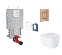 Grohe Uniset - Set bâti-support, cuvette, abattant SoftClose et plaque de déclenchement Skate Cosmopolitan et kit pour insertion de tablette, Warm Sunset Brossé SANI15BB4132