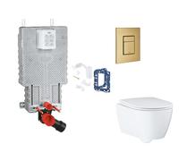 Grohe Uniset - Set bâti-support, cuvette, abattant SoftClose et plaque de déclenchement Skate Cosmopolitan et kit pour insertion de tablette, Cool Sunrise Brossé SANI15BB4130
