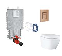 Grohe Uniset - Set bâti-support, cuvette, abattant SoftClose et plaque de déclenchement Skate Cosmopolitan et kit pour insertion de tablette, Triple Vortex, Warm Sunset Brossé SANI15BB4126