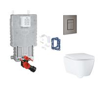 Grohe Uniset - Set bâti-support, cuvette, abattant SoftClose et plaque de déclenchement Skate Cosmopolitan et kit pour insertion de tablette, Hard Graphite Brossé SANI15BB5120