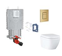 Grohe Uniset - Set bâti-support, cuvette, abattant SoftClose et plaque de déclenchement Skate Cosmopolitan et kit pour insertion de tablette, Triple Vortex, Cool Sunrise Brossé SANI15BB4124