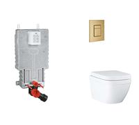 Grohe Uniset - Set bâti-support, cuvette, abattant SoftClose, plaque de déclenchement Skate Cosmopolitan, Triple Vortex, Cool Sunrise brossé SANI15BB4106