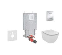 Grohe Uniset - Set de bâti-support, cuvette et abattant IdealStandard, plaque de déclenchement Skate Cosmo, Aquablade, SoftClose, chrome 38643SET-KU