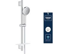 GROHE Vitalio 1348660000 Joy+ 120 Barre de douche avec douchette de 120 mm 3 jets Économie d'eau 6,3 l/min Protection anti-brûlure Tuyau 1,75 m Rail 60 cm avec plateau Pression min. 1 bar Chromé