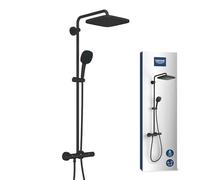 GROHE Vitalio Comfort 250 Colonne de Douche avec Mitigeur Thermostatique, Douche de Tête Carrée 25cm 1 Jet, Douchette Carrée 11cm 2 jets, Flexible 1,75m, Economie d'Eau, Noir Mat, 266972431
