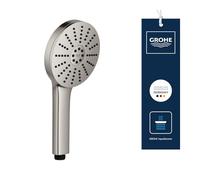 GROHE Vitalio Joy+ 120 - Douchette à main 3 jets - Pluie, Jet, Booster (Ø120 mm, Économie d’eau 7,9 l/min, Protection anti-brûlure, Fixation universelle), Supersteel, 134864DC00