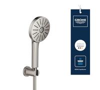 GROHE Vitalio Joy+ 120 - Ensemble douchette à main + Support mural, 3 jets : Pluie, Jet, Booster, (Ø120 mm, Économie d’eau 6,3 l/min, Protection anti-brûlure, Flexible 1,5 m), Supersteel, 134865DC00