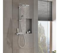 GROHE Colonne de douche avec mitigeur thermostatique Vitalio System 310, tablette incluse, tête de douche 310mm, barre orientable, douchette Vitalio Joy 310 3 jets, chromé, 26401001 (Import Allemagne)