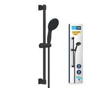 GROHE Vitalio Start 110, Ensemble de Douche avec Douchette Ronde 11cm 2 jets, Barre de douche 60cm, Flexible 1,75m, Economie d'Eau, A coller avec GROHE QuickGlue ou à visser, Noir Mat, 279482431