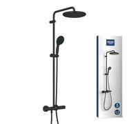 GROHE Vitalio Start System 250, Colonne de Douche avec Mitigeur Thermostatique, Douche de Tête Ronde 25cm 1 jet, Douchette Ronde 11cm 2 jets, Flexible 1.75m, Economie d'Eau, Noir Mat, 266772431