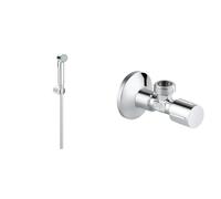 GROHE Vitalio Trigger Spray 30 Ensemble Pommeau de Douche, Chromé, 26175001 & Robinet d'Arrêt 1/2 Pouces 22046000, Argent