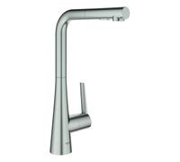 GROHE Zedra Mitigeur monocommandé pour évier, portée 205mm, extractible, pivotant, MagneticDocking, douchette double, 32553DC2, Couleur: acier super