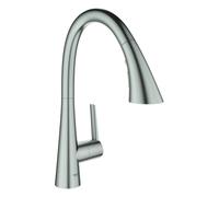 GROHE Zedra Mitigeur monocommandé pour évier, portée 231mm, 3 types de jets, MagneticDocking, extractible, pivotant, 32294DC2, Couleur: acier super
