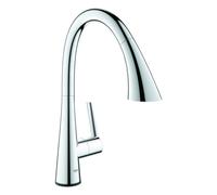 GROHE Zedra Touch Mitigeur électronique pour évier, portée 233mm, 3 types de jets, alimentation par pile, extractible, pivotant, 30219002, Couleur: chrome