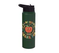Groovy Retro Teacher Remerciement Merci School Apple Stainless Steel Insulated Water Bottle