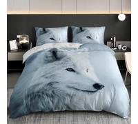 Gros Plan sur Un Loup Arctique Housse de Couette Parure de Lit 140x200 cm Microfibre Douce Housse de Couette, Confortable et Respirant Blanc Parure de Lit 2 Personnes 3 Pièces