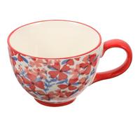 Grosse Tasse à Café en Céramique Rouge 460ml pour Bureau maison | Anse Antidérapante, Bord Lisse, Fond Protecteur, Motif Floral Bohème, pour Lait, Avoine et Boissons Chaudes