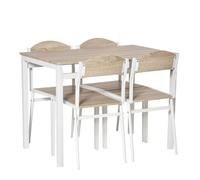 Groupe de repas avec 5 meubles : une table et 4 chaises en MDF imitation bois et métal blanc cassé, pour une salle à mange