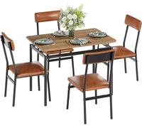 Groupe de salle à manger pour 4 personnes - Table et 4 chaises en métal rembourrées - Plateau de table imitation bois - Style moderne - Design compact, idéal pour les petits espaces repas - Couleur :