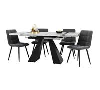 Groupe salle à manger 5 pièces - Table extensible 160x80x75 cm grise pied colonne + 4 chaises velours gris - Ensemble moderne