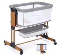 Growaystory Lit Bébé Cododo, Lit Bébé 3 en 1 avec Roues, Couffin à Bascule Matelas Inclus, Berceau Bébé Portable avec Fonction Bascule, Réglables en 7 Hauteurs,Gris