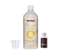 GROWMANIA Bio Down de BioBizz 1 l + échantillon Boost Up Nutrients + Verre doseur | Régulateur de pH biologique | Parfait pour les jardins et jardins moyens
