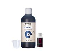 Growmania Fish Mix de BioBizz 250 ml + échantillon Boost Up de Up Nutrients + verre doseur | Stimulateur de croissance organique | Pour petits jardins et cultures en pot
