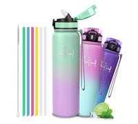 Grsta Bouteille Isotherme- Gourde Inox 1l- Gourde Avec 6 Paille- Acier Inoxydable 18/8- Thermos Isotherme Anti Fuite- 24h Froid & 12h Chaud - Double Isolation, Bouteille d'eau pour Sport, Randonnée