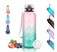 Grsta Gourde 1.5L, Sport Anti-Fuite, Graduée, Gourde Adulte avec Slogan de Motivation, Musculation, Facile à Transporter, pour Camping, Randonnée, Voyage, Running, Rose-Vert