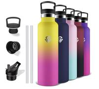 Grsta Gourde 1l, Gourde Isotherme, Sans BPA, Paille, Anti Fuite, Inox, Acier Inoxydable 18/8, Adulte, Double Isolation, Bouteille Isotherme pour Randonnée, Camping, Aptitude