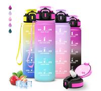 Grsta Gourde 1l, Gourde Sport, Anti Fuite, Bouteille Graduée pour 1 Journee, Facile à Nettoyer, Bouteille Graduée, avec Slogan de Motivation, avec Verrou de Sécurité, pour Sports, Aptitude
