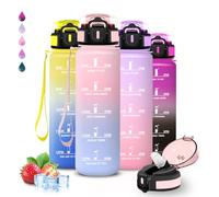 Grsta Gourde 1l, Gourde Sport, Anti Fuite, Bouteille Graduée pour 1 Journee, Facile à Nettoyer, Bouteille Graduée, avec Slogan de Motivation,avec Verrou de Sécurité, pour Camping, Randonnée, Aptitude