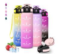 Grsta Gourde 1l, Gourde Sport, Anti Fuite, Bouteille Graduée pour 1 Journee, Facile à Transporter, Bouteille Graduée, avec Slogan de Motivation, avec Verrou de Sécurité, pour Camping, Randonnée, Yoga