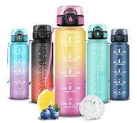 Grsta Gourde 1l, Gourde Sport Anti-Fuite, Facile à Nettoyer, Bouteille Plastique avec Slogan de Motivation, Bouteille Graduée pour 1 Journee, pour Bureau, Enfant, Camping, Voyage, Sport, Running
