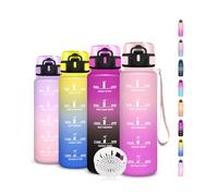 Grsta Gourde 500ml, Gourde Enfant, Bouteille Filtrante Anti-Fuite, Facile à Nettoyer, Bouteille Motivation avec Marqueur de Temps, Facile à Transporter, pour Running, Voyage, École, Bureau, Extérieur