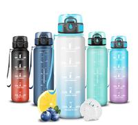 Grsta Gourde 500ml, Gourde Enfant, Bouteille Filtrante Anti-Fuite, Facile à Nettoyer, Bouteille Motivation avec Marqueur de Temps, Facile à Transporter, pour Running, Voyage, École, Bureau