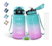 Grsta Gourde, 500ml Gourde Enfant, Gourd Paille, Anti-Fuite, Gourd Graduée pour 1 Journee, Facile à Nettoyer, avec Slogan de Motivation, Bouteille d'eau pour l'École, Voyage, Vert-Rose