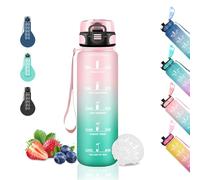 Grsta Gourde Enfant, 500ml, Graduée pour 1 Journee, Facile à Nettoyer, Graduée, Anti Fuite, Motivation pour Filles, pour l'École, Bureau, Velo, Voyage, Camping, Rose-Vert