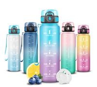 Grsta Gourde Enfant, Gourde 500ml, Bouteille Filtrante Anti-Fuite, Facile à Transporter, Bouteille Graduée avec Marqueur de Temps, Facile à Nettoyer, pour Running, Voyage, Bureau, École, Sportif