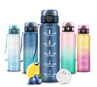 Grsta Gourde, Gourde 500ml, Bouteille Filtrante Anti-Fuite, Facile à Transporter, Bouteille d'eau pour Motivation, Facile à Nettoyer, pour Bureau, Voyage, Extérieur, Adulte, Camping, Voyage, Sport