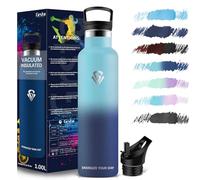 Grsta Gourde Isotherme 1l - Bouteille Isotherme, Gourde Sport sans BPA, Metal, Reutilisable, avec Paille pour école, Gym, Bureau